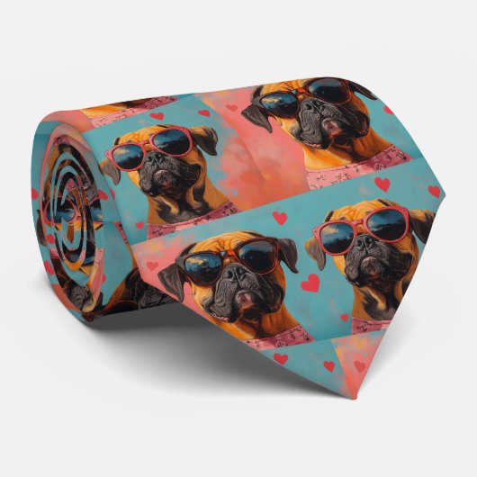 Bullmastiff Met Hartrozen Valentijnsdag Stropdas (Opgerold)