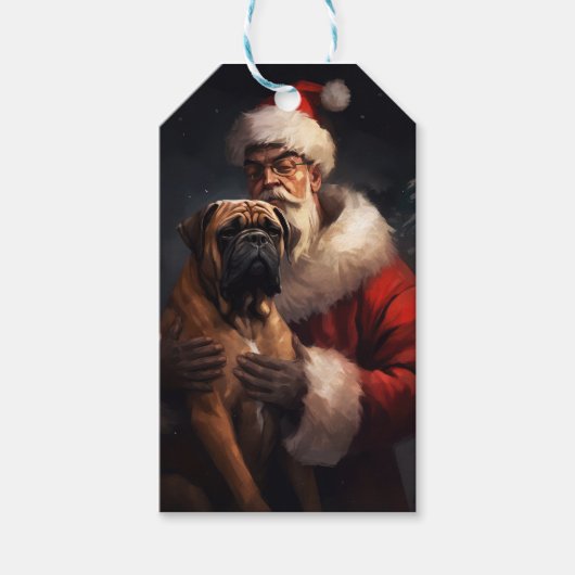 Bullmastiff met Kerstman Feestelijke Kerst Cadeaulabel (Voorkant)