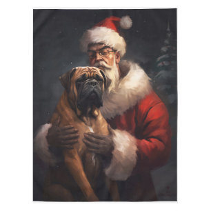 Bullmastiff met Kerstman Feestelijke Kerst  Tafelkleed