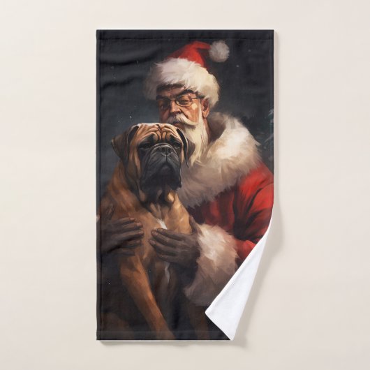 Bullmastiff met Kerstman Feestelijke Kerstmis Bad Handdoek (Handdoek)