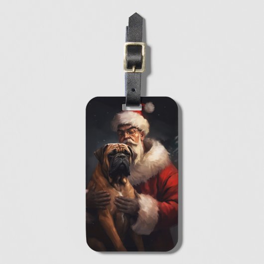 Bullmastiff met Kerstman Feestelijke Kerstmis Bagagelabel (Voorkant (verticaal))