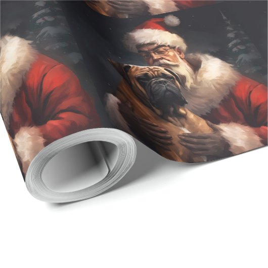 Bullmastiff met Kerstman Feestelijke Kerstmis Cadeaupapier (Rol Hoek)