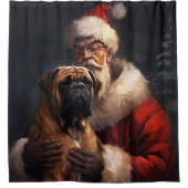Bullmastiff met Kerstman Feestelijke Kerstmis Douchegordijn (Voorkant)