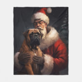 Bullmastiff met Kerstman Feestelijke Kerstmis Fleece Deken (Voorkant)