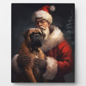 Bullmastiff met Kerstman Feestelijke Kerstmis Fotoplaat (Voorkant)
