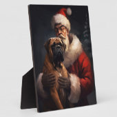 Bullmastiff met Kerstman Feestelijke Kerstmis Fotoplaat (Zijkant)