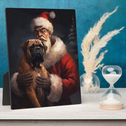 Bullmastiff met Kerstman Feestelijke Kerstmis Fotoplaat (Zijkant)