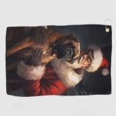 Bullmastiff met Kerstman Feestelijke Kerstmis Golfhanddoek (Horizontaal)