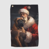 Bullmastiff met Kerstman Feestelijke Kerstmis Golfhanddoek (Voorkant)