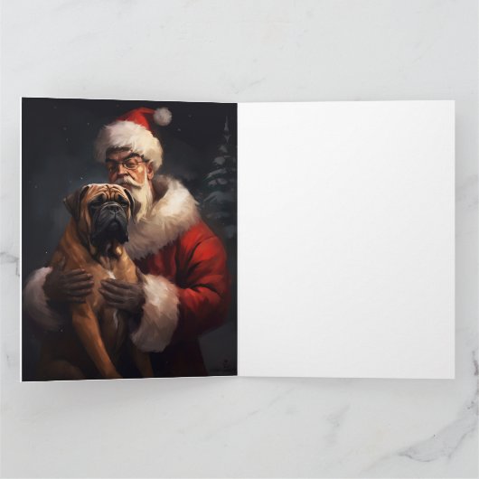 Bullmastiff met Kerstman Feestelijke Kerstmis Kaart (Binnen)