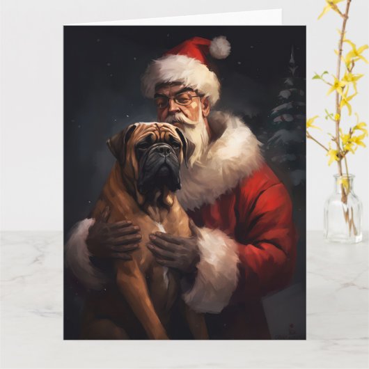 Bullmastiff met Kerstman Feestelijke Kerstmis Kaart (Gele Bloem)