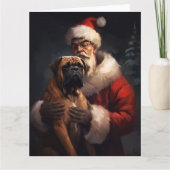 Bullmastiff met Kerstman Feestelijke Kerstmis Kaart (Voorkant)
