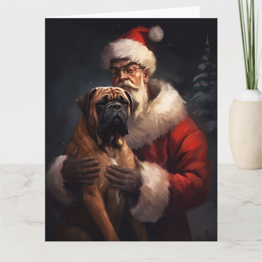 Bullmastiff met Kerstman Feestelijke Kerstmis Kaart (Voorkant)