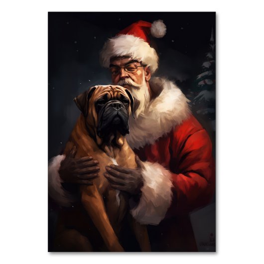 Bullmastiff met Kerstman Feestelijke Kerstmis Kaart (Voorkant)