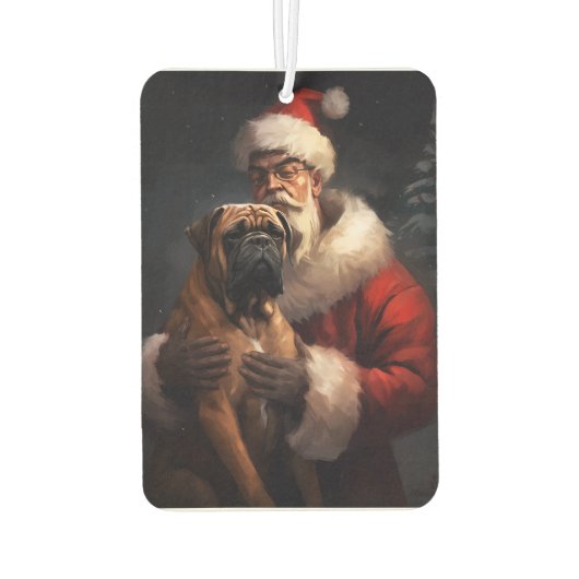 Bullmastiff met Kerstman Feestelijke Kerstmis Luchtverfrisser (Achterkant)