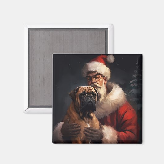 Bullmastiff met Kerstman Feestelijke Kerstmis Magneet (Voorkant / Achterkant)