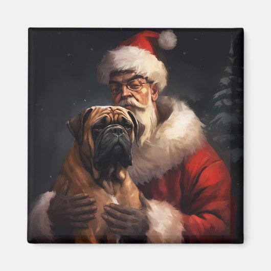 Bullmastiff met Kerstman Feestelijke Kerstmis Magneet (Voorkant)