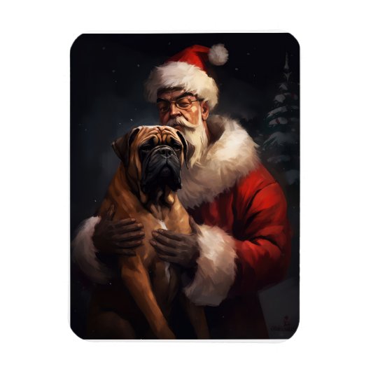 Bullmastiff met Kerstman Feestelijke Kerstmis Magneet (Verticaal)