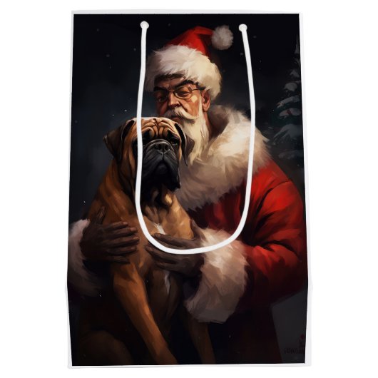 Bullmastiff met Kerstman Feestelijke Kerstmis Medium Cadeauzakje (Achterkant)