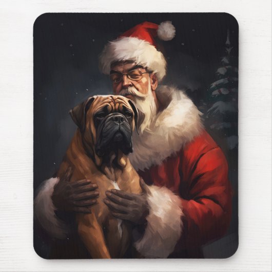 Bullmastiff met Kerstman Feestelijke Kerstmis Muismat (Voorkant)