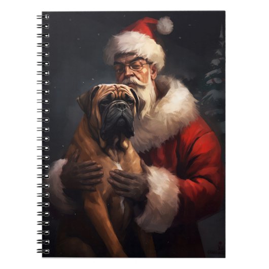 Bullmastiff met Kerstman Feestelijke Kerstmis Notitieboek (Voorkant)