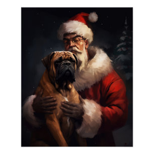 Bullmastiff met Kerstman Feestelijke Kerstmis Perfect Poster