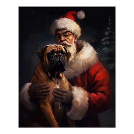 Bullmastiff met Kerstman Feestelijke Kerstmis Perfect Poster (Voorkant)