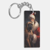 Bullmastiff met Kerstman Feestelijke Kerstmis Sleutelhanger (Voorkant Links)