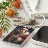 Bullmastiff met Kerstman Feestelijke Kerstmis Sleutelhanger (Voorkant Rechts)