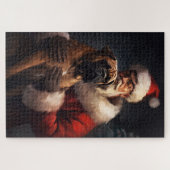 Bullmastiff met Kerstman Festieve Kerst Legpuzzel (Horizontaal)