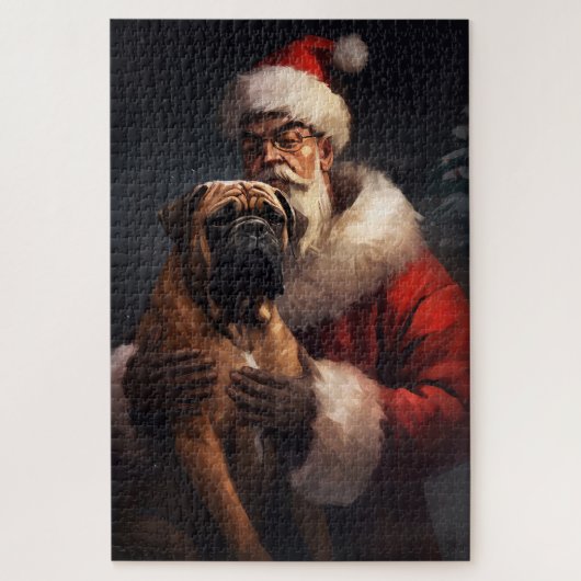 Bullmastiff met Kerstman Festieve Kerst Legpuzzel (Verticaal)