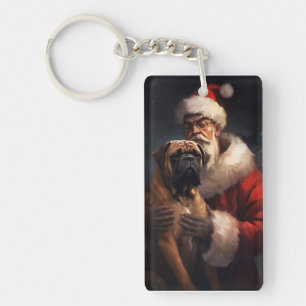 Bullmastiff met Kerstman Festieve Kerst  Sleutelhanger