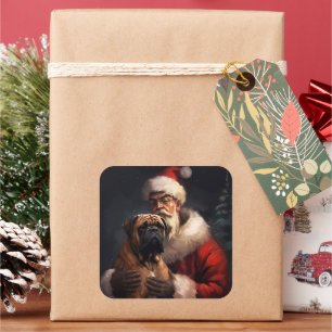 Bullmastiff met kerstman Festieve Kerst  Vierkante Sticker