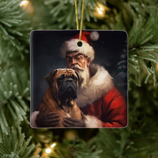 Bullmastiff met Sinterklaas Festive Kerstmis  Keramisch Ornament (Boom)