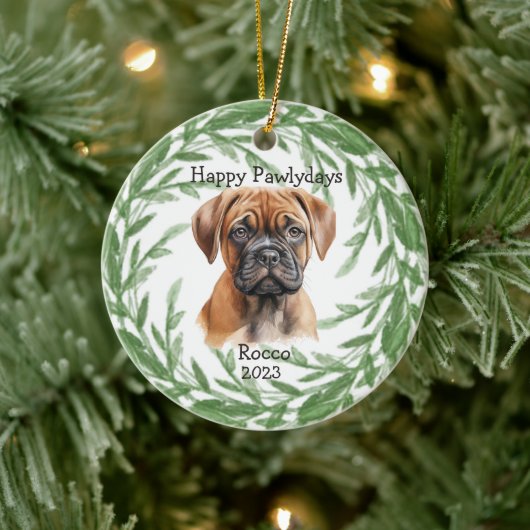 Bullmastiff Monogram Huisdier Kerstversiering Keramisch Ornament (Boom)