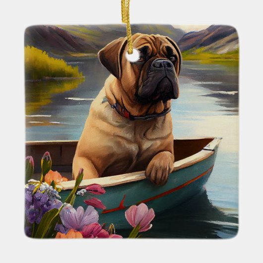 Bullmastiff op een peddel: Een Schilderachtig avon Keramisch Ornament (Voorkant)