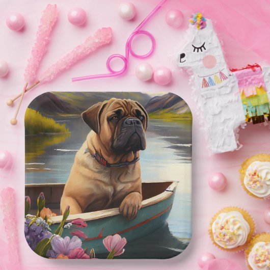 Bullmastiff op een peddel: Een Schilderachtig avon Papieren Bordje (Feest)