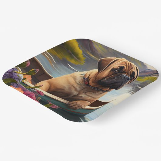 Bullmastiff op een peddel: Een Schilderachtig avon Papieren Bordje (Gebogen)