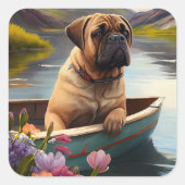 Bullmastiff op een peddel: Een Schilderachtig avon Vierkante Sticker (Voorkant)