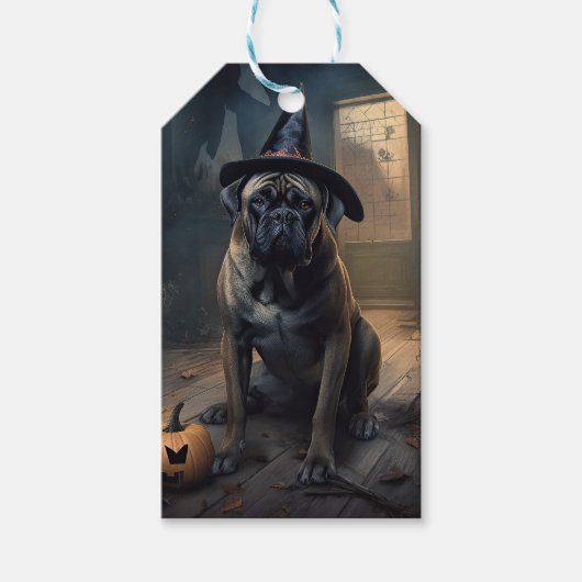 Bullmastiff pompoenen Halloween eng Cadeaulabel (Voorkant)