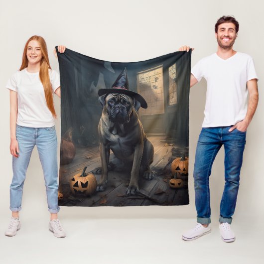 Bullmastiff pompoenen Halloween eng Fleece Deken (In situ)