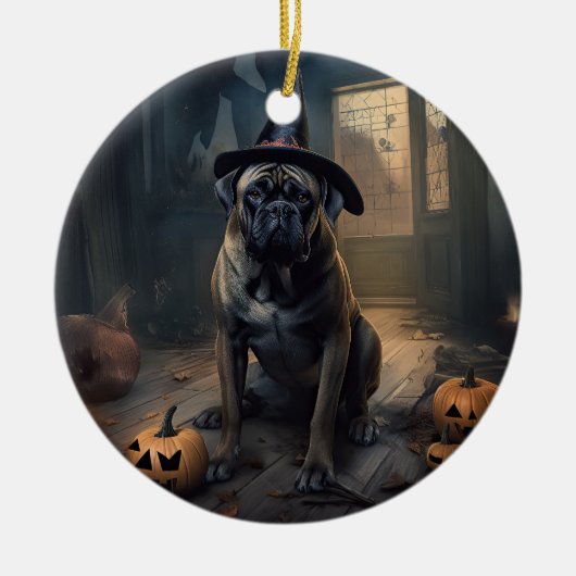Bullmastiff pompoenen Halloween eng Keramisch Ornament (Voorkant)
