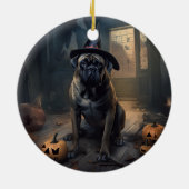 Bullmastiff pompoenen Halloween eng Keramisch Ornament (Achterkant)