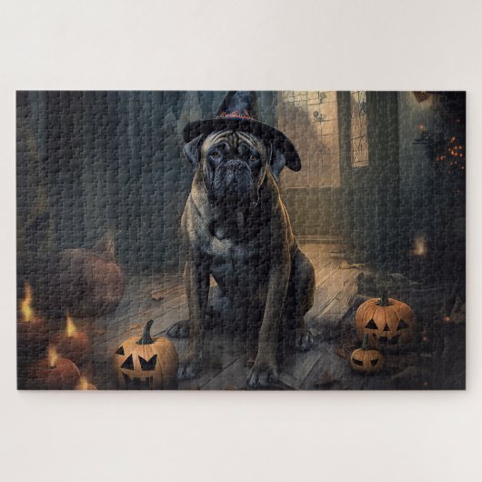 Bullmastiff pompoenen Halloween eng Legpuzzel (Horizontaal)