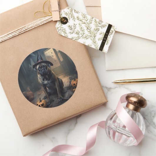 Bullmastiff pompoenen Halloween eng Ronde Sticker (Geschenken)