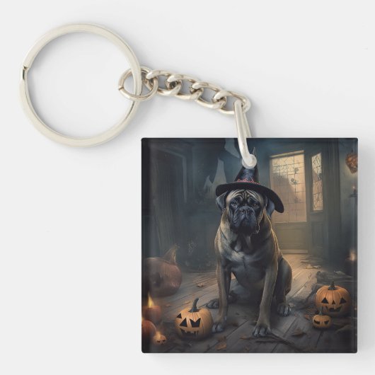 Bullmastiff pompoenen Halloween eng Sleutelhanger (Voorkant)