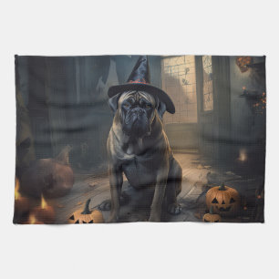 Bullmastiff pompoenen Halloween eng Theedoek