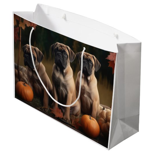 Bullmastiff Puppy Herfst Delight Pompoen Groot Cadeauzakje (Achterkant Gekanteld)