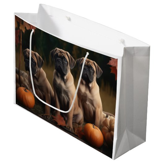 Bullmastiff Puppy Herfst Delight Pompoen Groot Cadeauzakje (Voorkant Gekanteld)