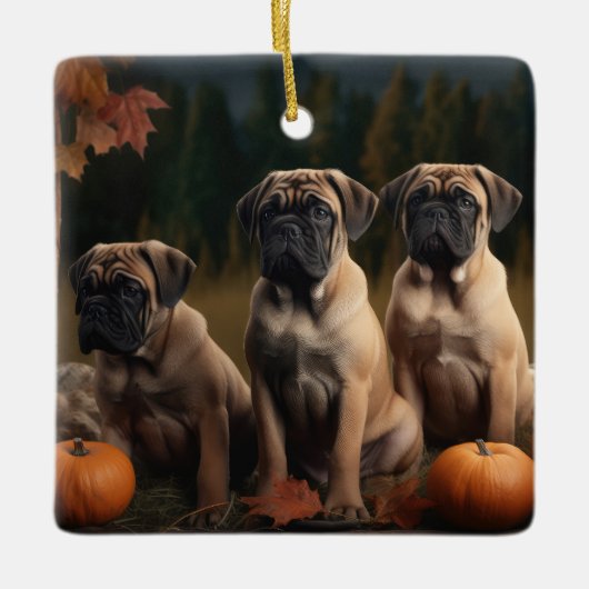 Bullmastiff Puppy Herfst Delight Pompoen Keramisch Ornament (Voorkant)